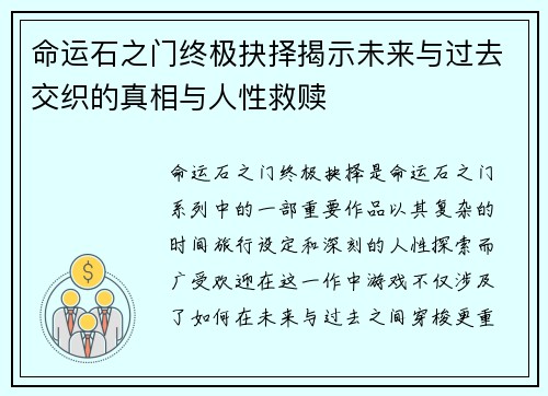 命运石之门终极抉择揭示未来与过去交织的真相与人性救赎